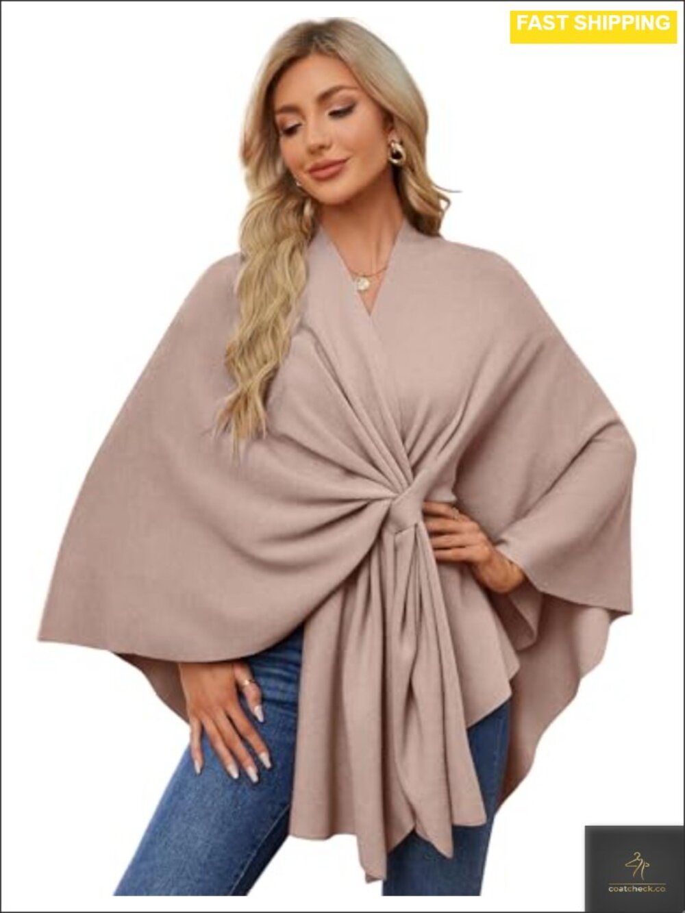 Shawl Wrap Open Front Poncho Sweater Double Knit One Size